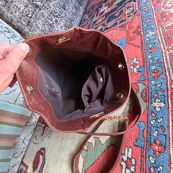 Vintage Chanel Chain Handle Caviar Brown Logo Bag Tote - Picture 10 of 16